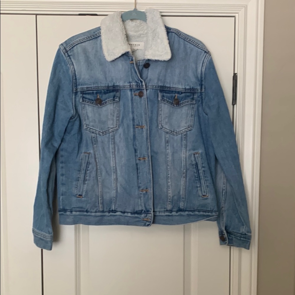 Denim Jacket with White Sherpa Collar